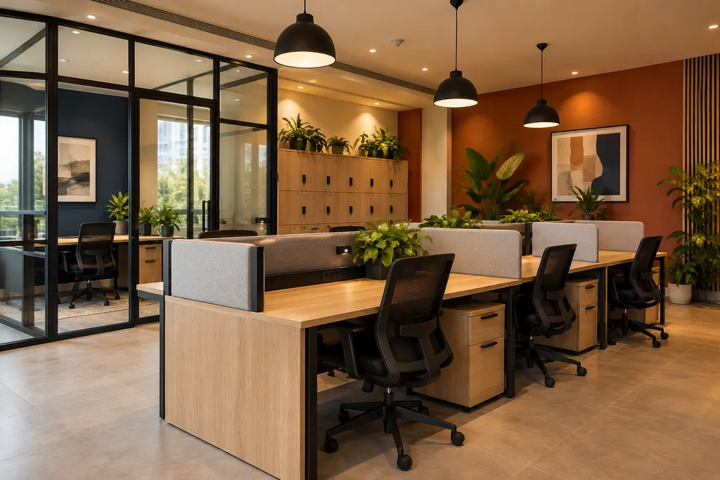 dedicated workstations with individual desks and personal storage